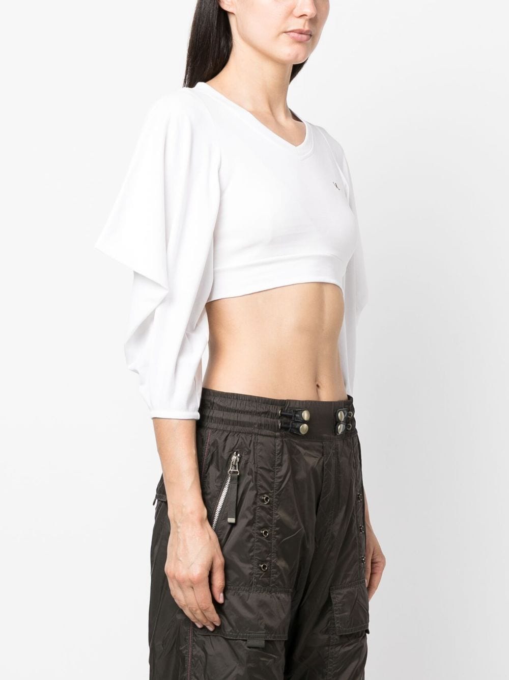Cotton Jersey Triangle-Sleeve Crop T-Shirt