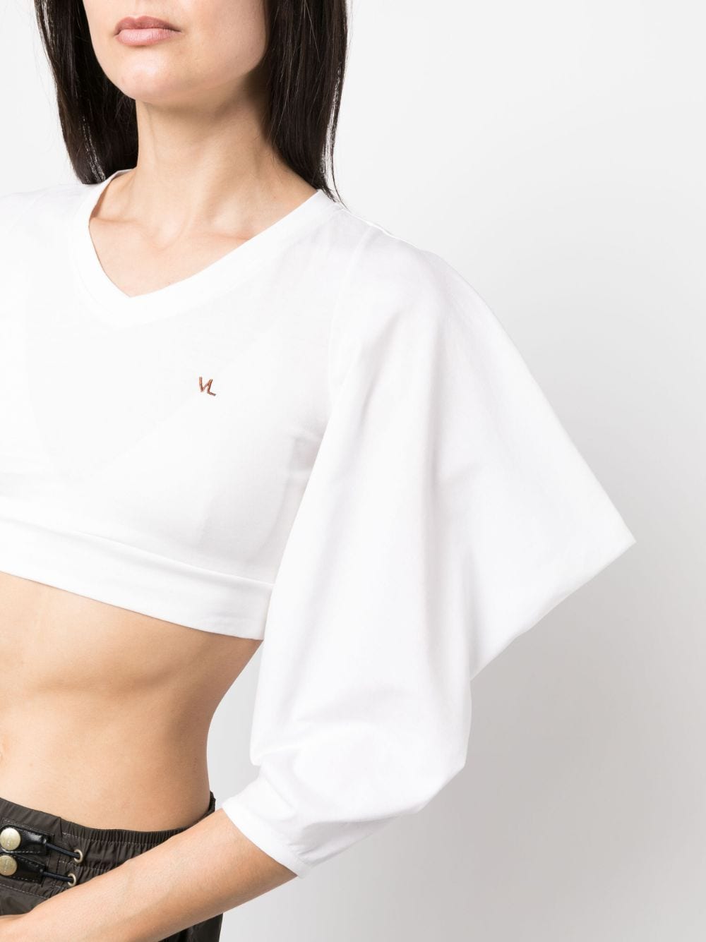 Cotton Jersey Triangle-Sleeve Crop T-Shirt