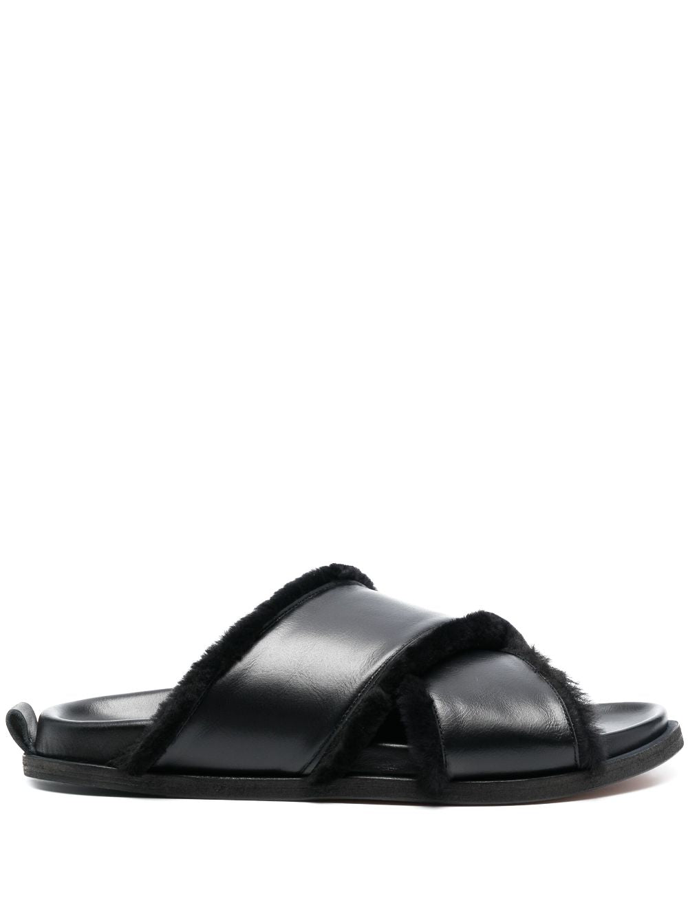 shierling and leather crossed sandals