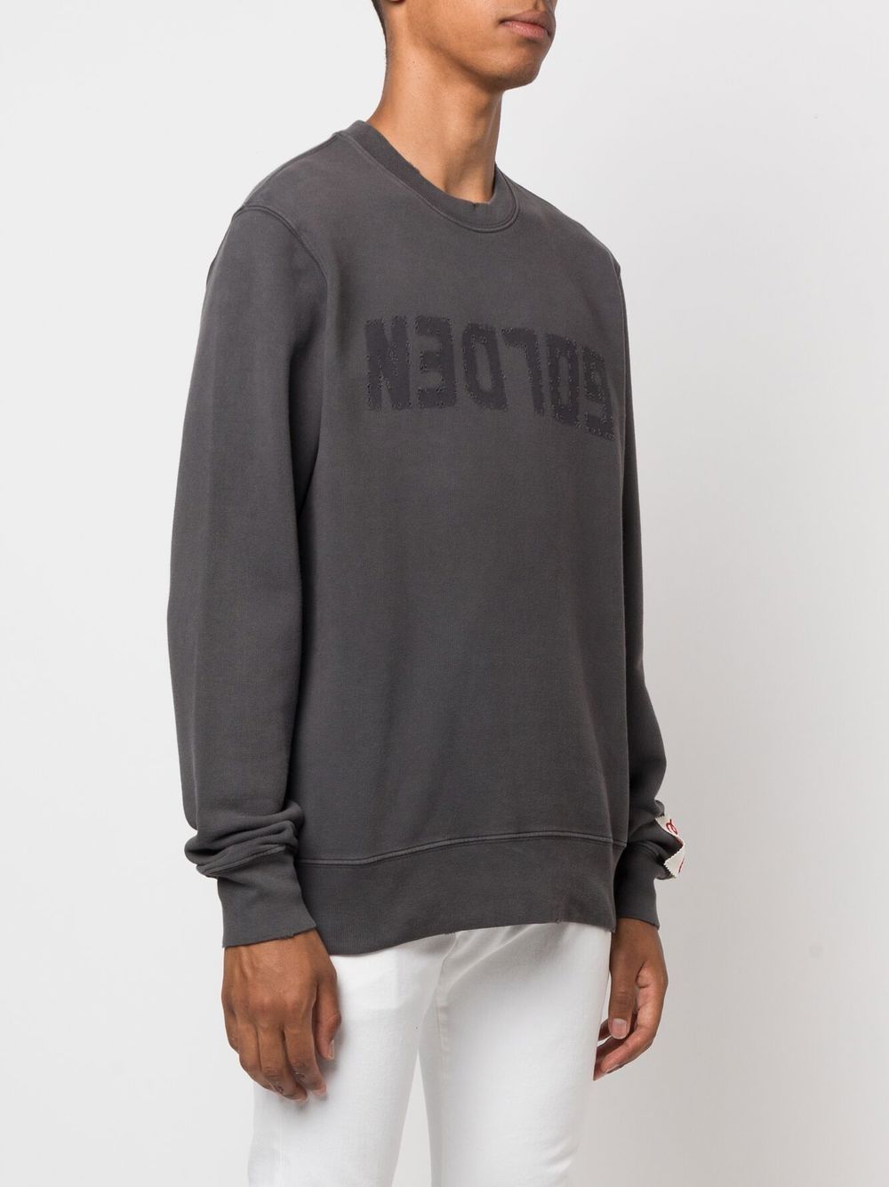 GOLDEN M`S REGULAR SWEATSHIRT DISTRESSED COTTON JERSEY WITH LOGO