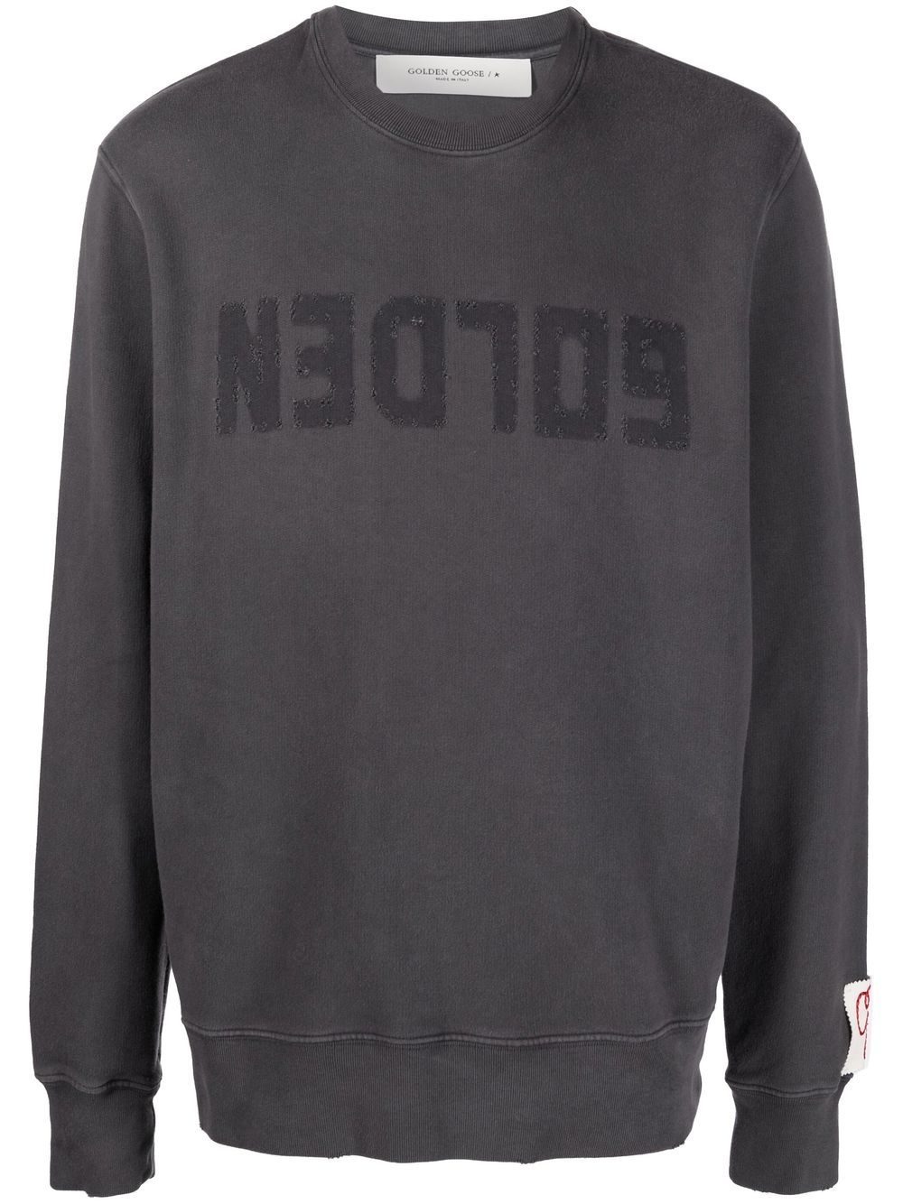 GOLDEN M`S REGULAR SWEATSHIRT DISTRESSED COTTON JERSEY WITH LOGO