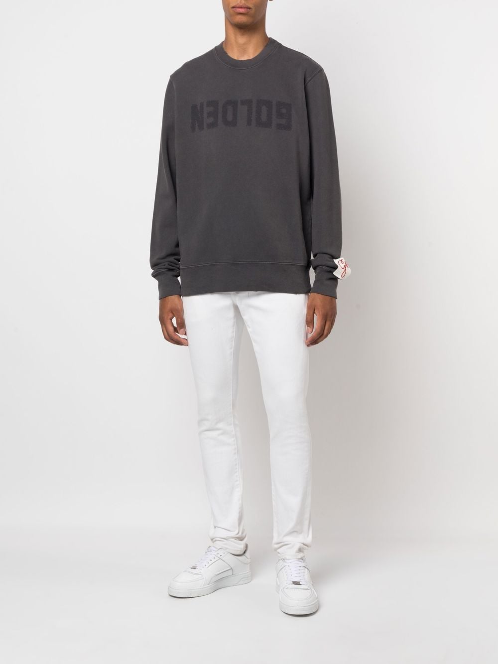 GOLDEN M`S REGULAR SWEATSHIRT DISTRESSED COTTON JERSEY WITH LOGO