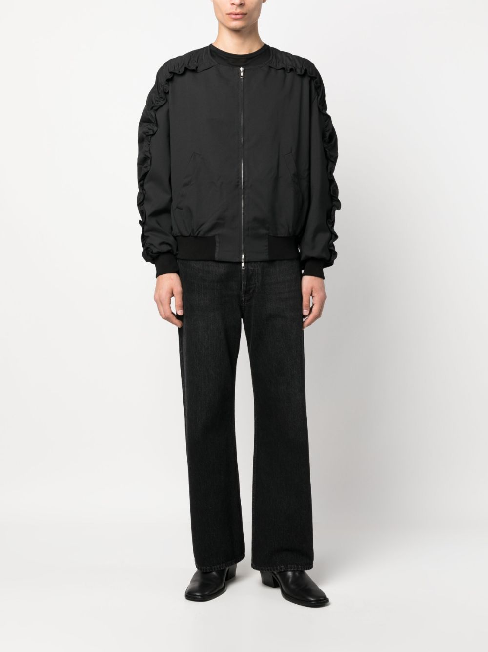 BOMBER WITH RUFFLED SLEEVE