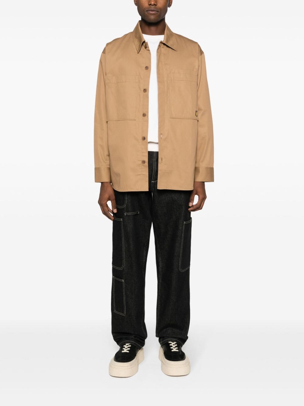 OVERSHIRT WITH TONAL FOX HEAD PATCH IN COTTON GABA
