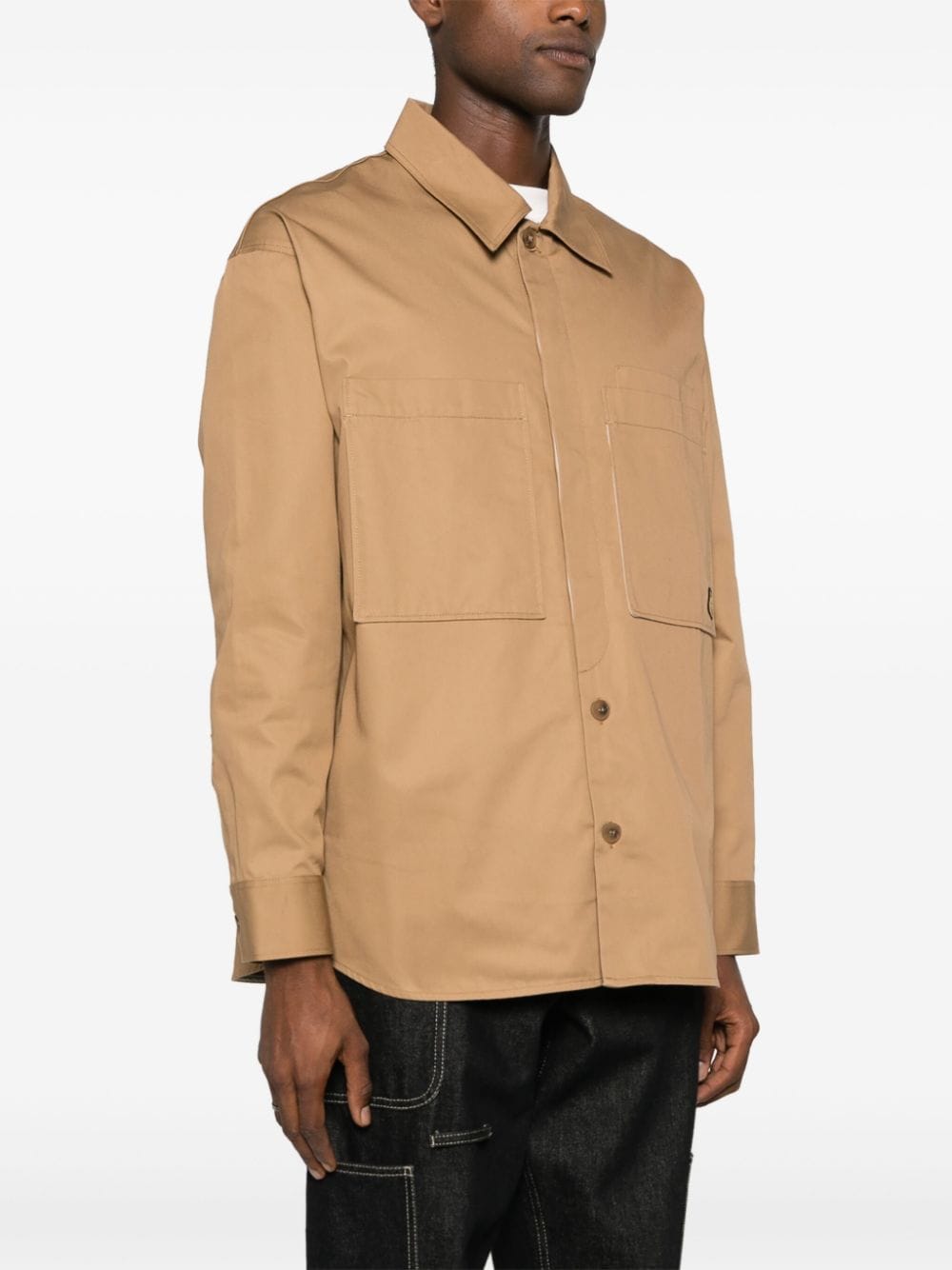 OVERSHIRT WITH TONAL FOX HEAD PATCH IN COTTON GABA