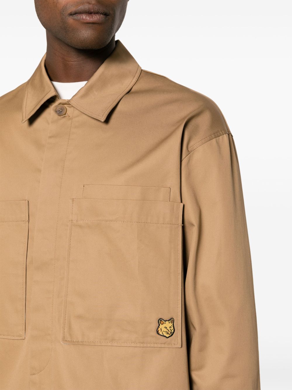 OVERSHIRT WITH TONAL FOX HEAD PATCH IN COTTON GABA