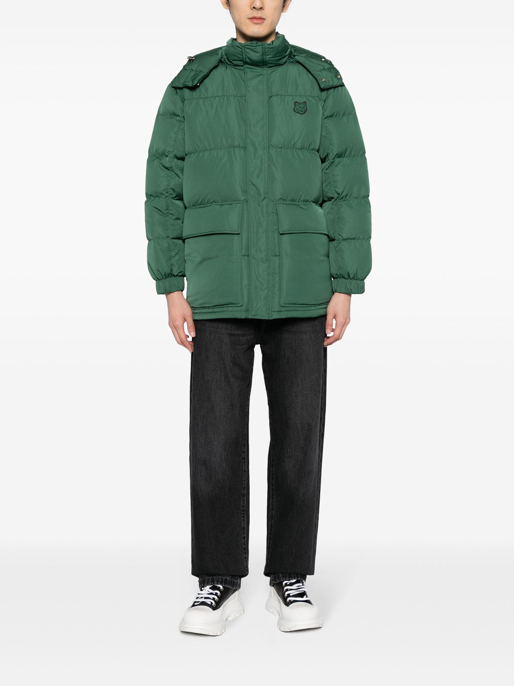 HOODED PUFFER IN NYLON WITH TONAL FOX HEAD PATCH