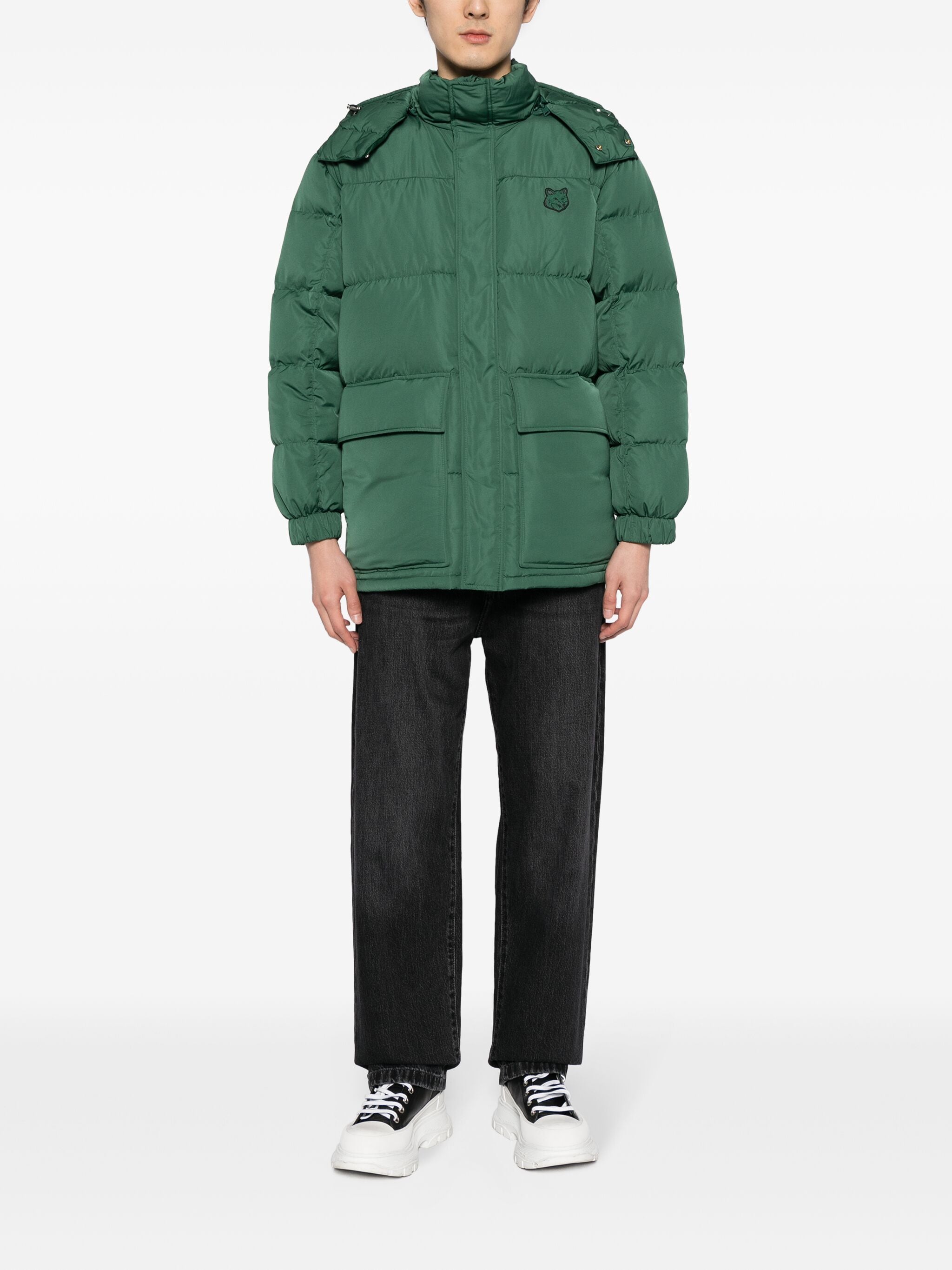 HOODED PUFFER IN NYLON WITH TONAL FOX HEAD PATCH