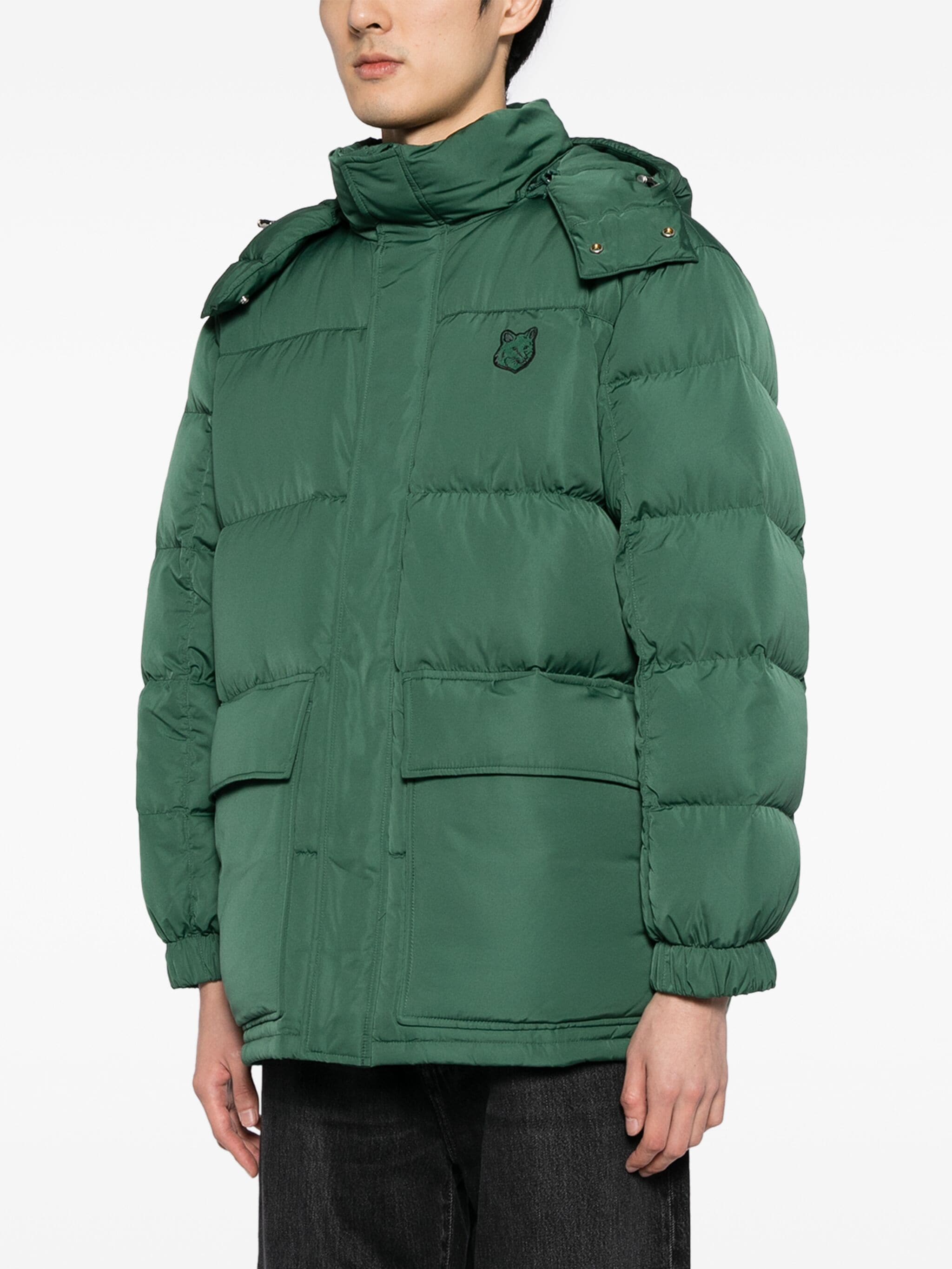 HOODED PUFFER IN NYLON WITH TONAL FOX HEAD PATCH