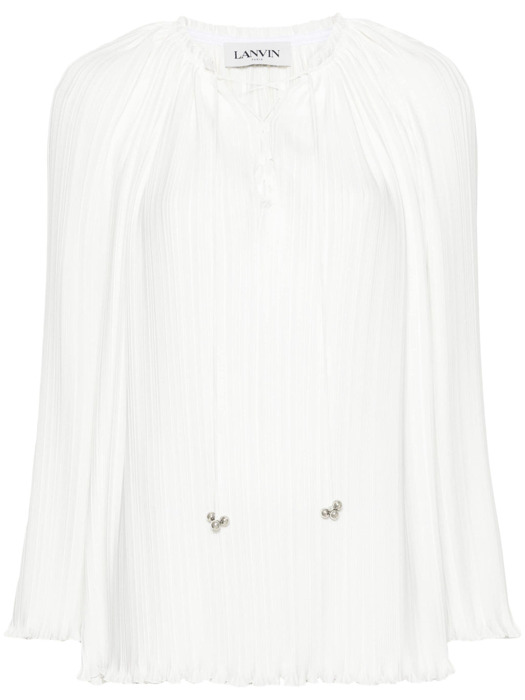 LONG SLEEVE PLEATED BLOUSE OPEN NECK