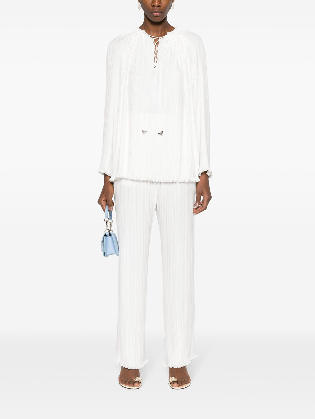 LONG SLEEVE PLEATED BLOUSE OPEN NECK