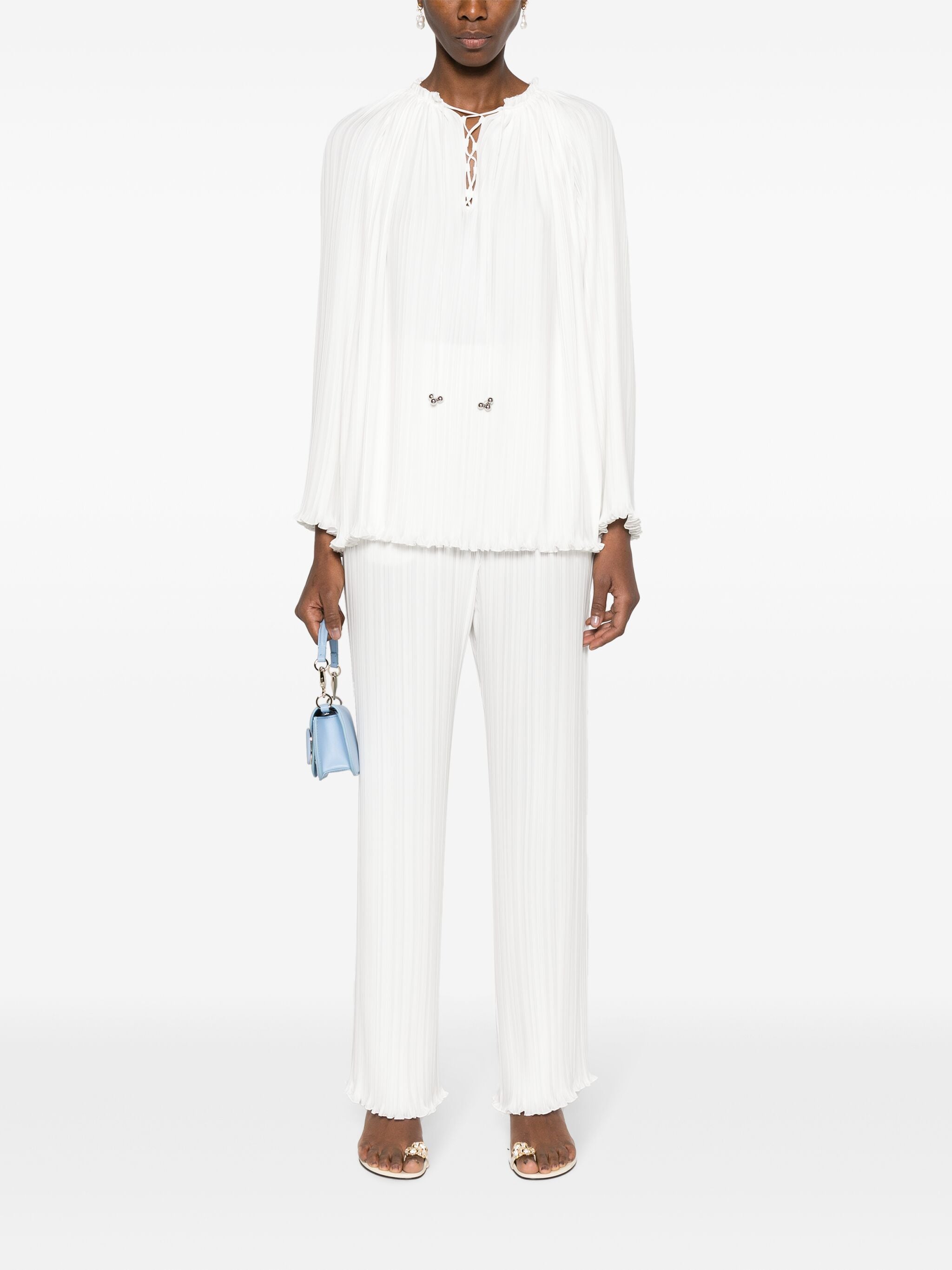 LONG SLEEVE PLEATED BLOUSE OPEN NECK