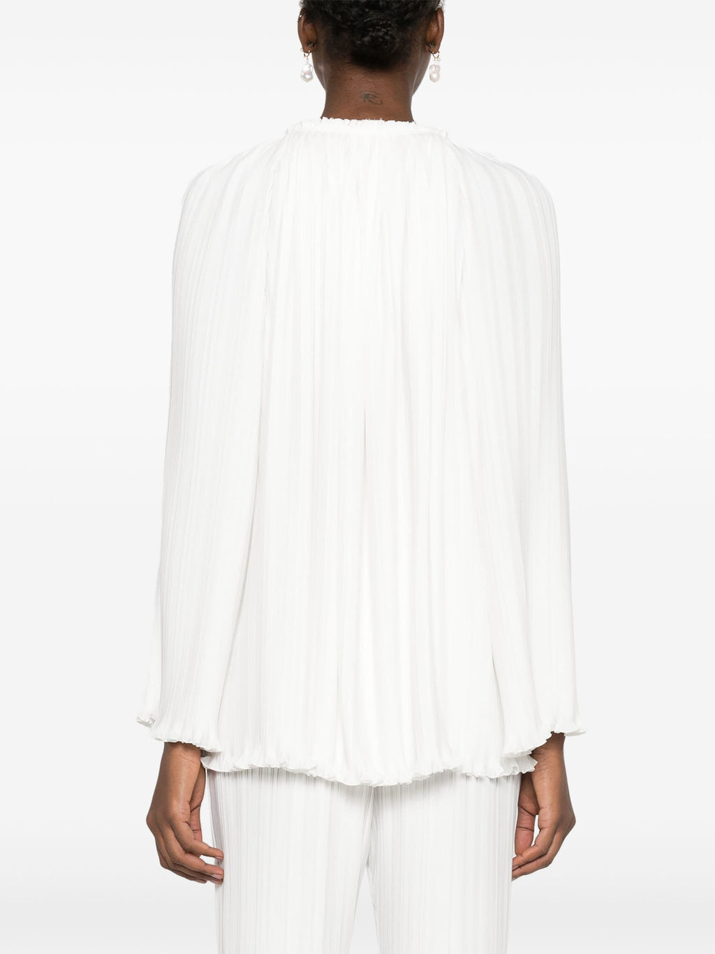 LONG SLEEVE PLEATED BLOUSE OPEN NECK