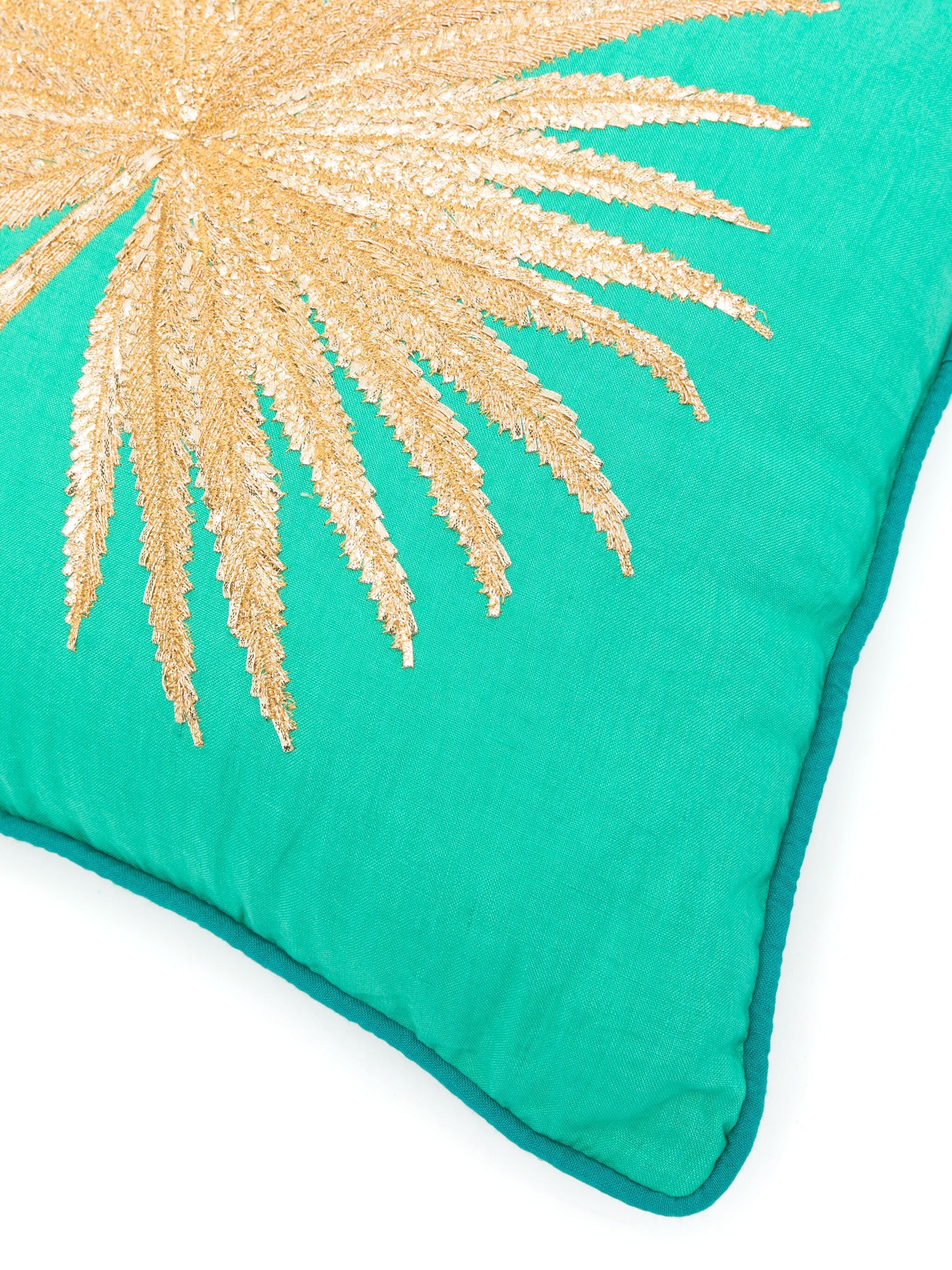 EMBROIDERED LINEN CUSHION-GOLD PALM+FILLING