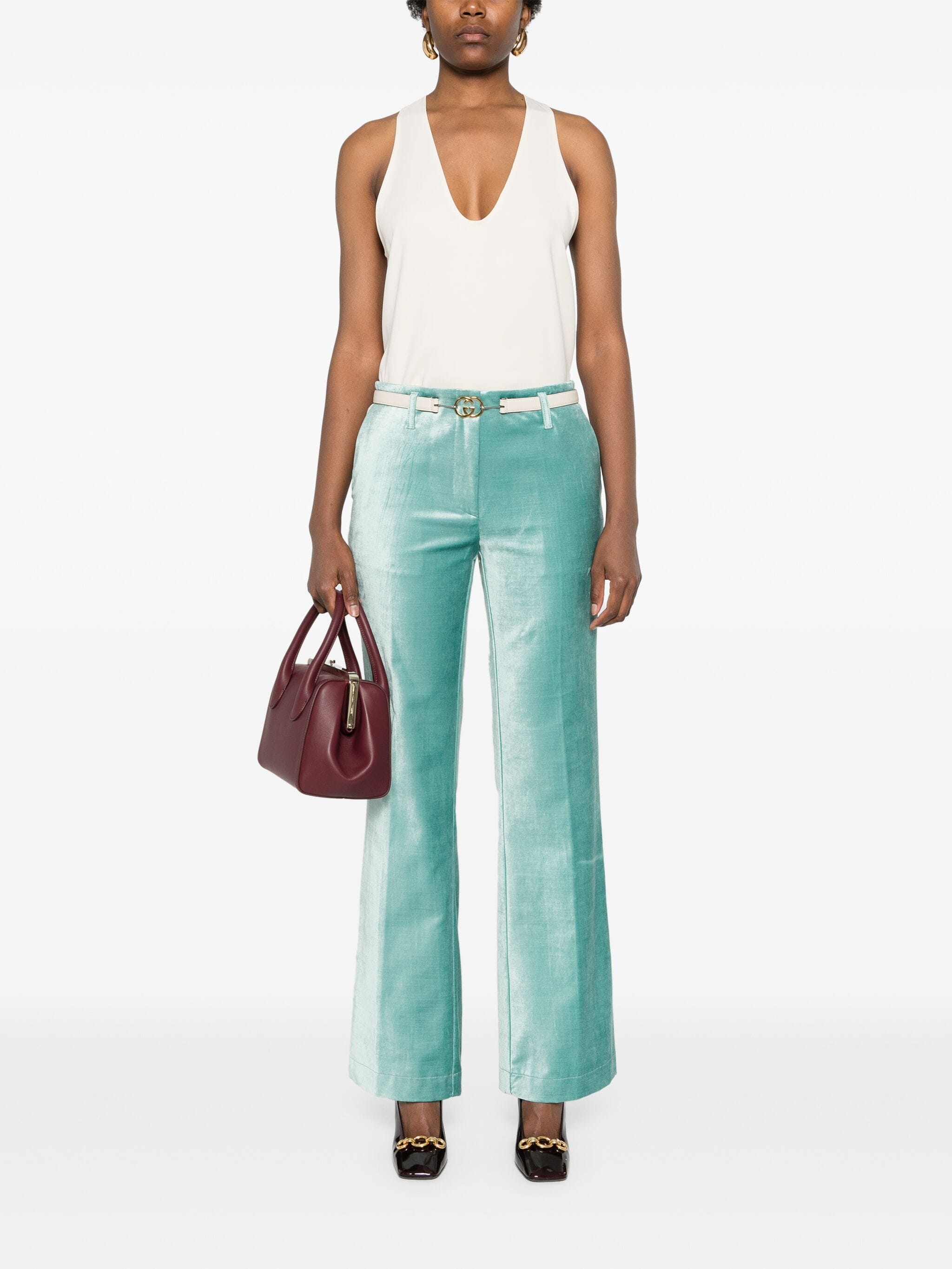 cotton viscose stretch velvet trumpet shaped pants