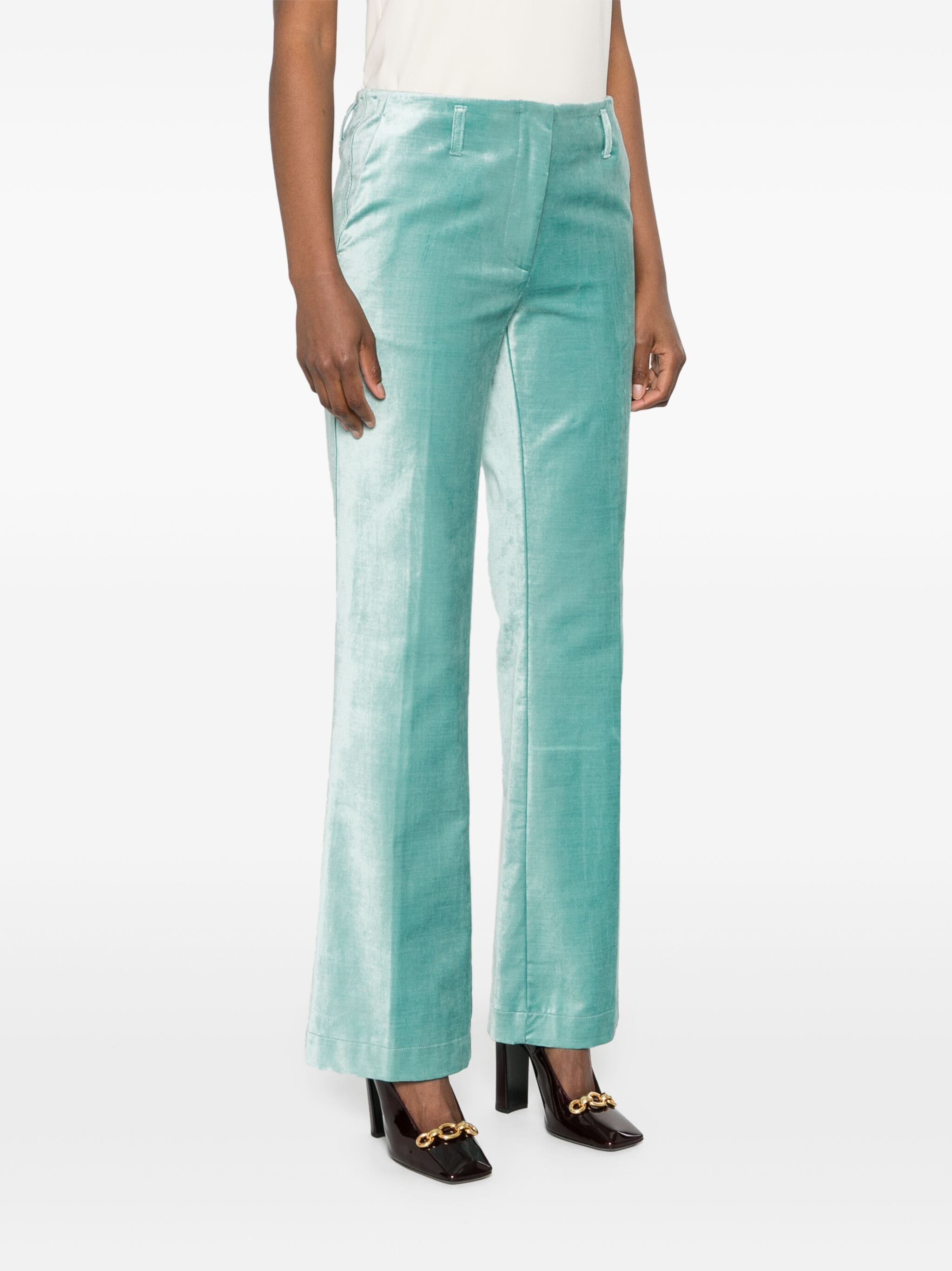 cotton viscose stretch velvet trumpet shaped pants