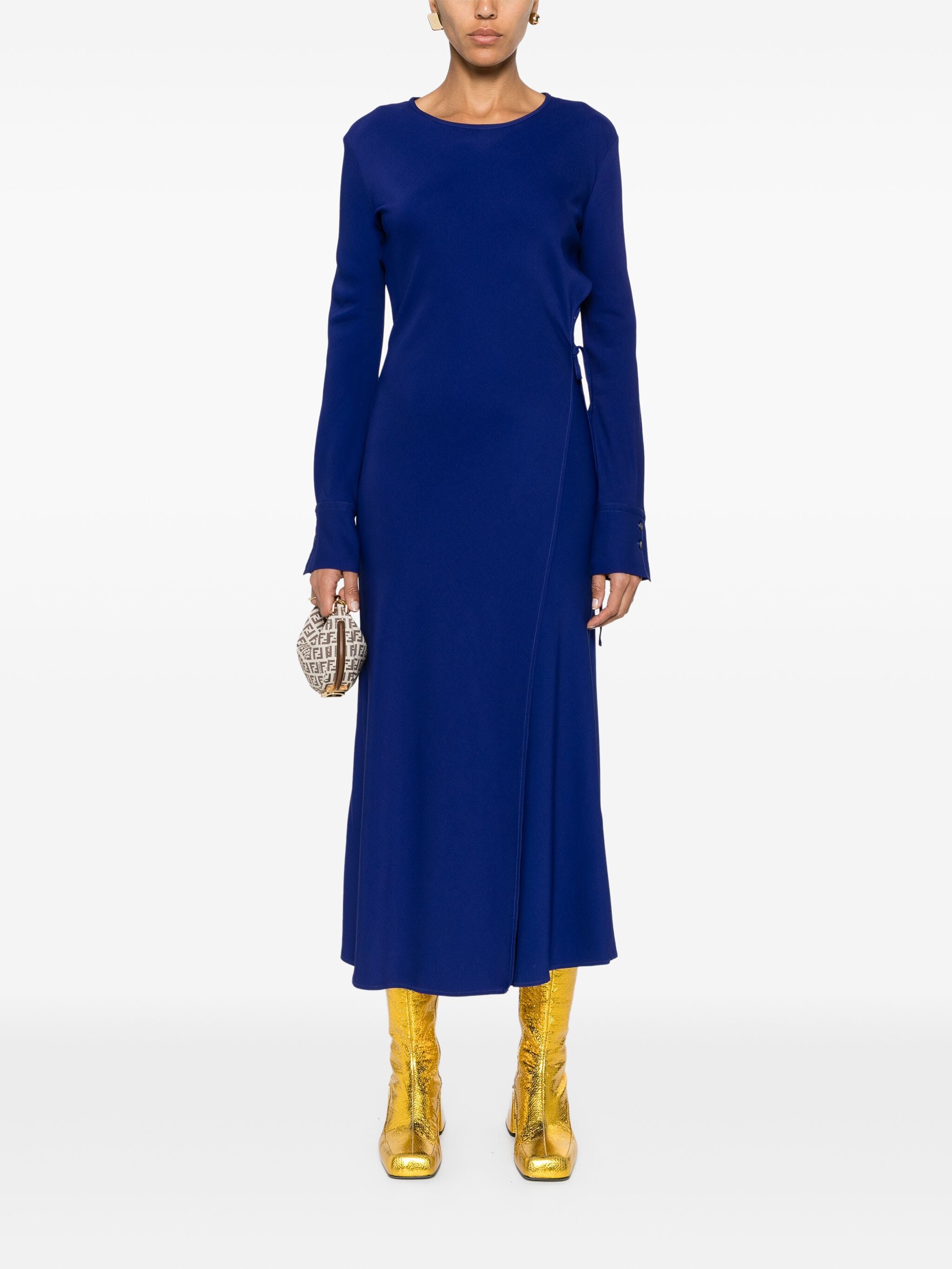 stretch cady crepe wrapover dress