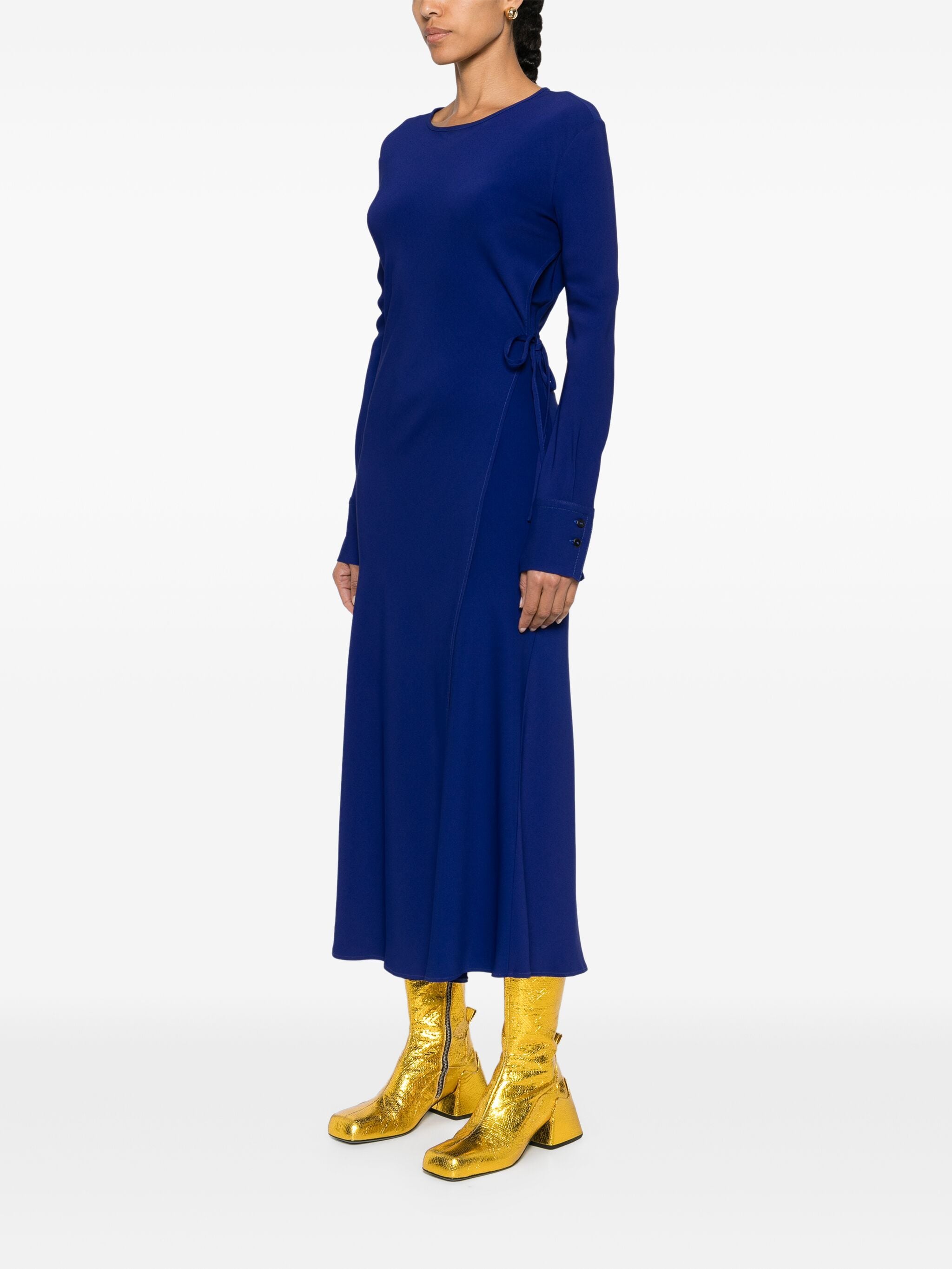 stretch cady crepe wrapover dress