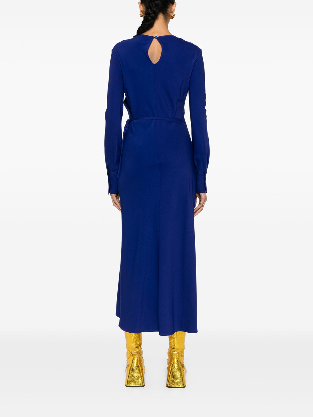 stretch cady crepe wrapover dress
