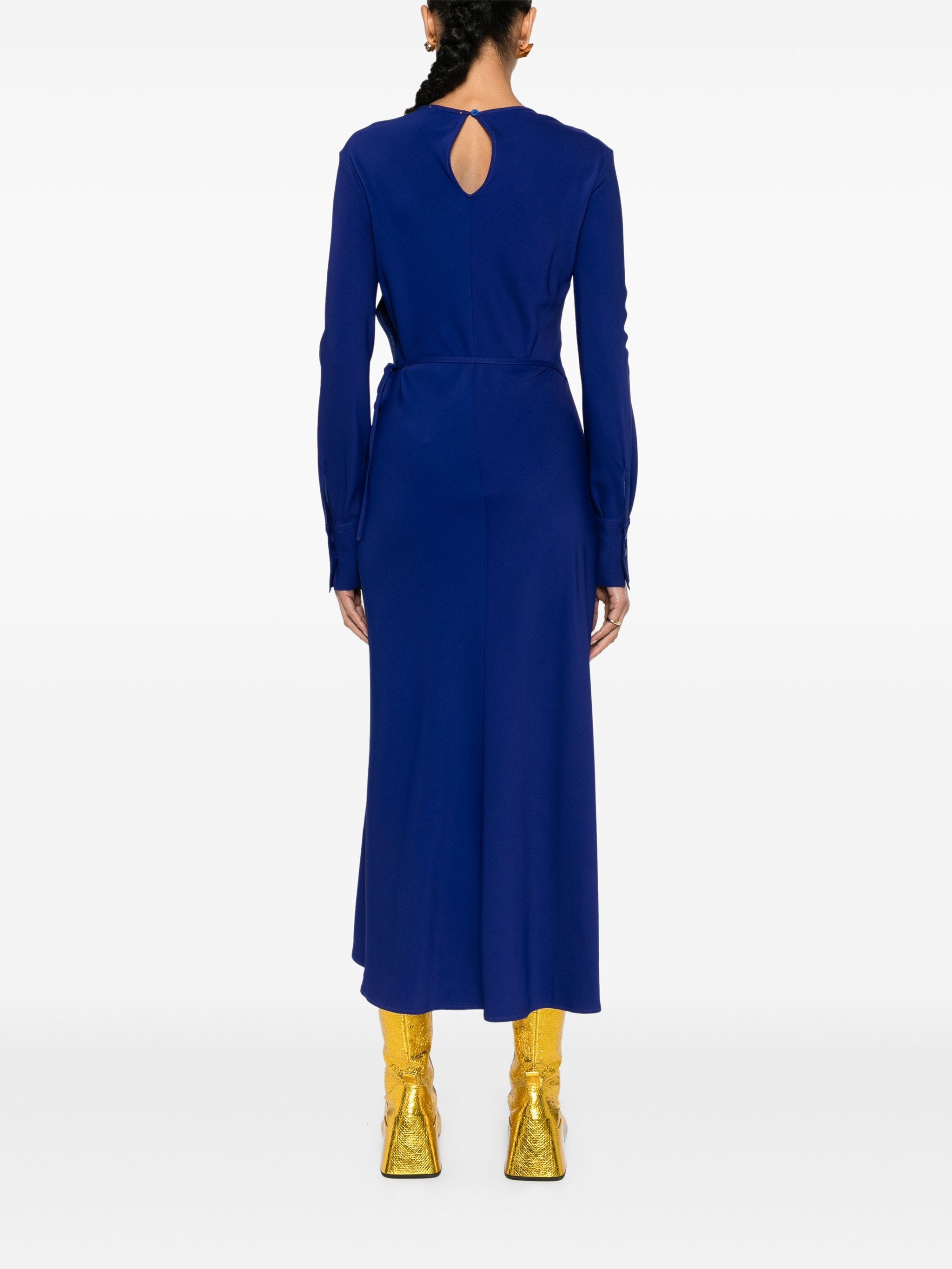 stretch cady crepe wrapover dress