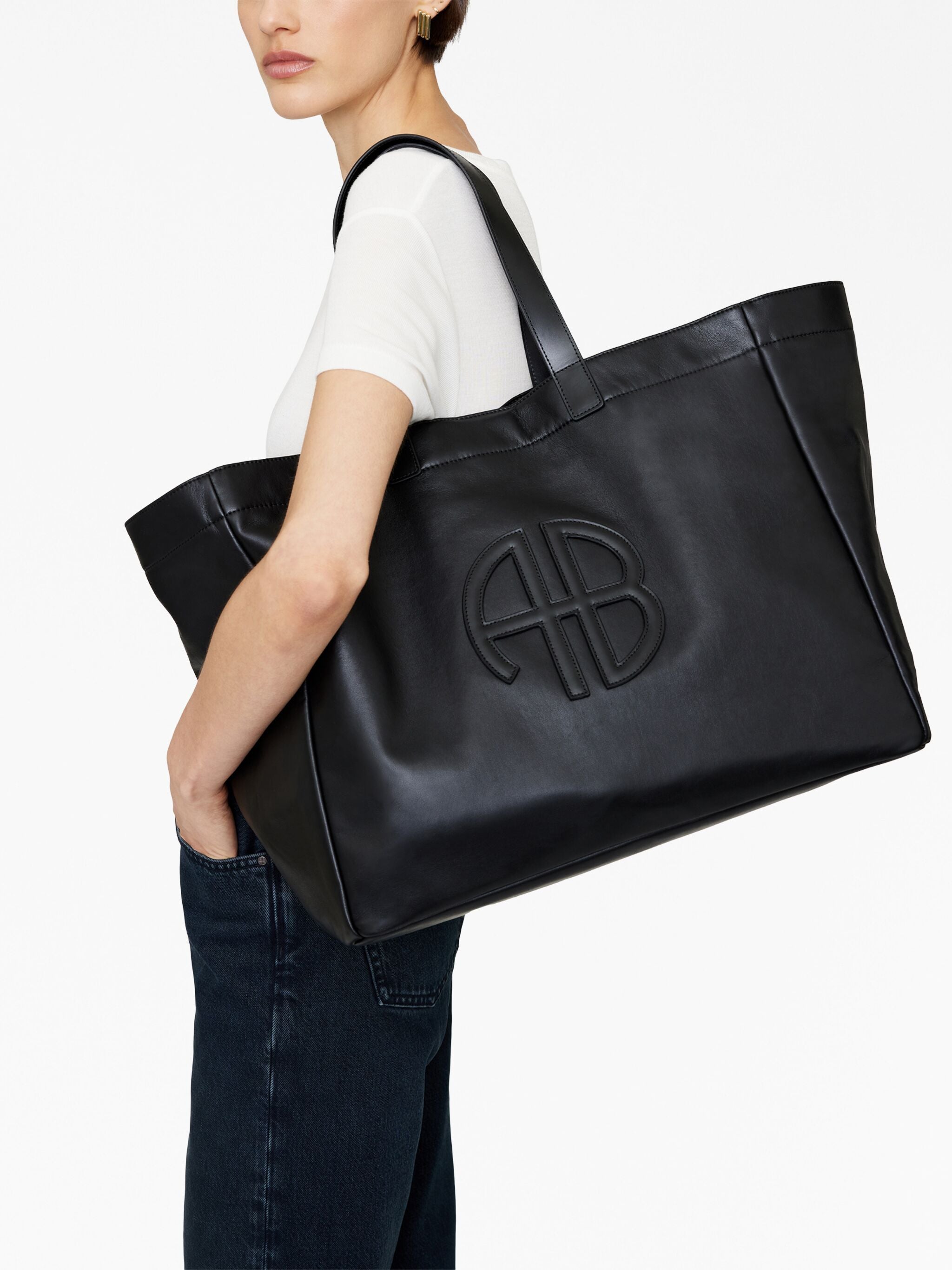 LARGE RIO TOTE  BLACK RECYCLED LEATHER