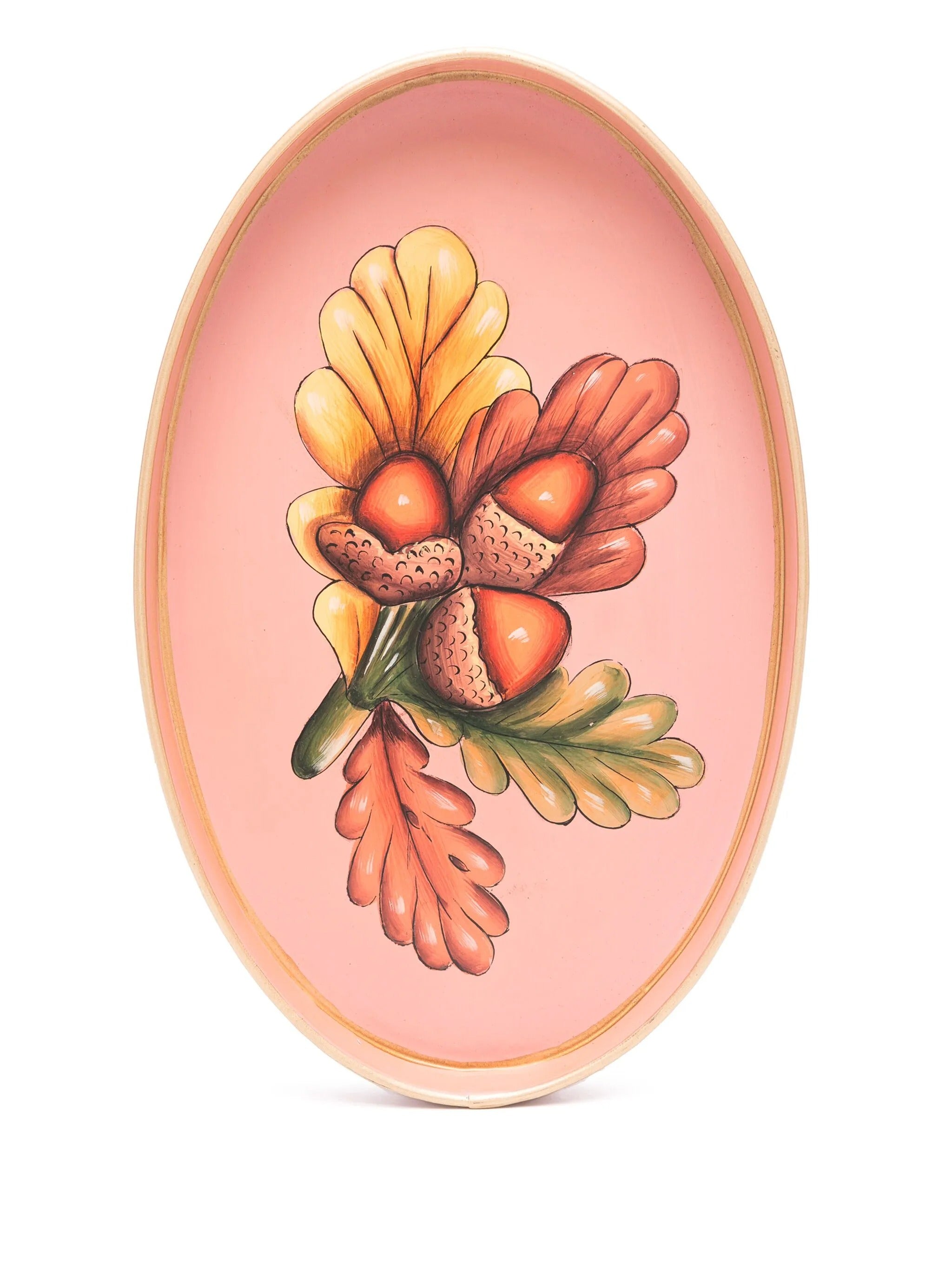 FLORA HAND-PAINTED IRON TRAY-ACORNS
