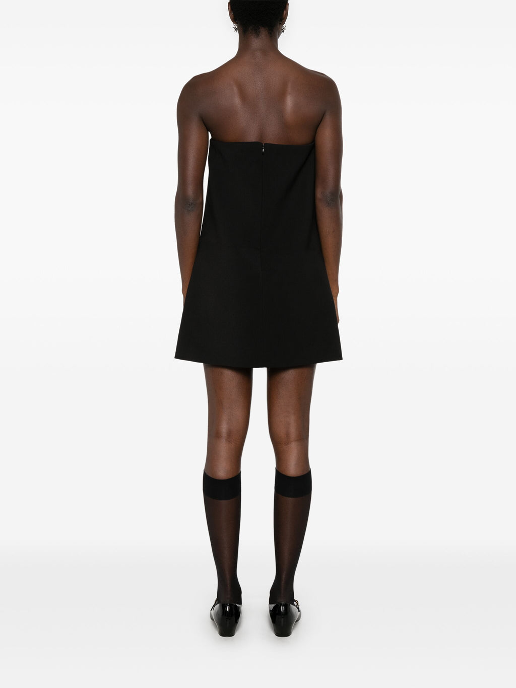 BLACK CREPE BANDEAU MINI DRESS