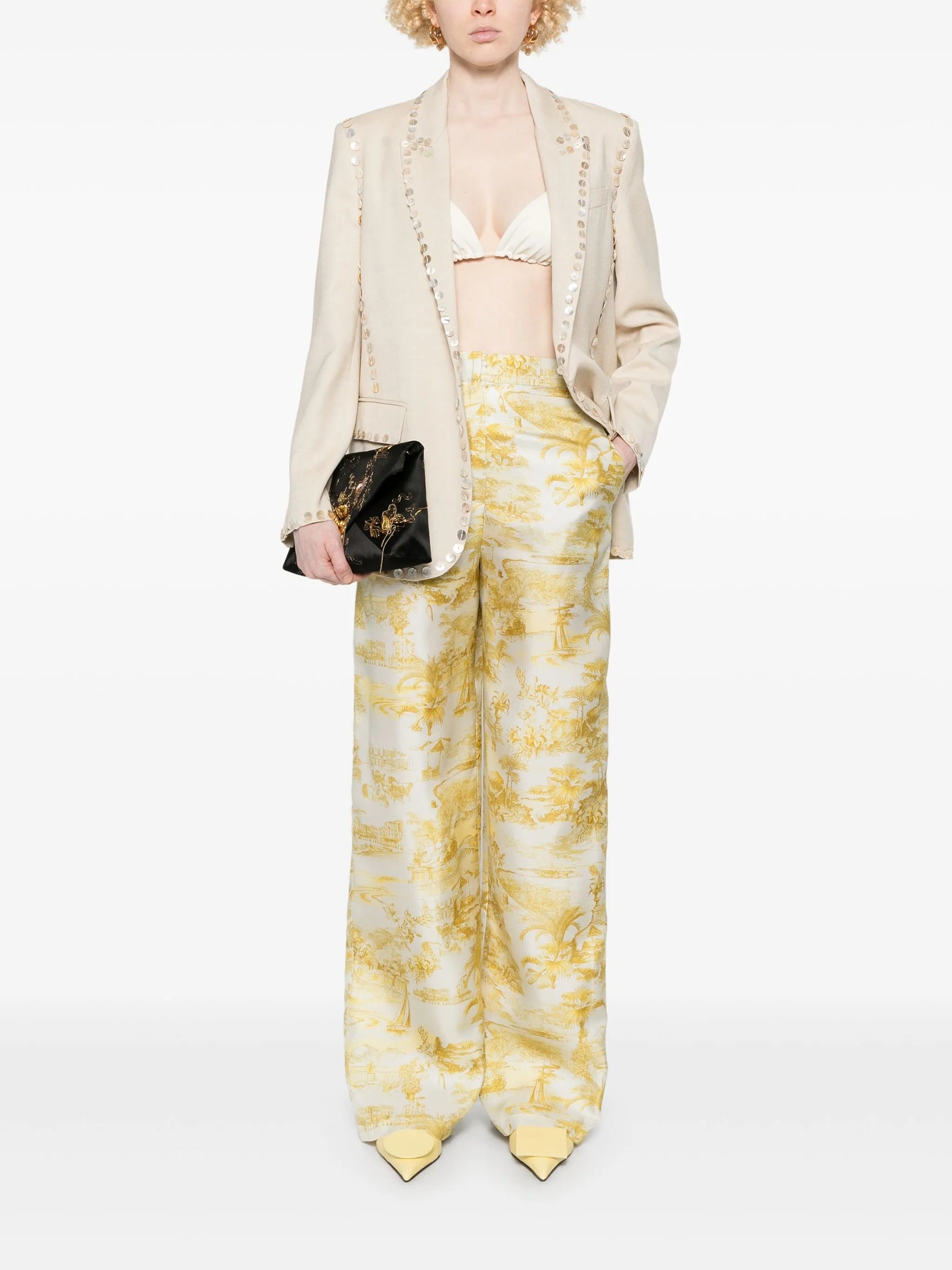 viscose wool slub pearl embroidered jacket