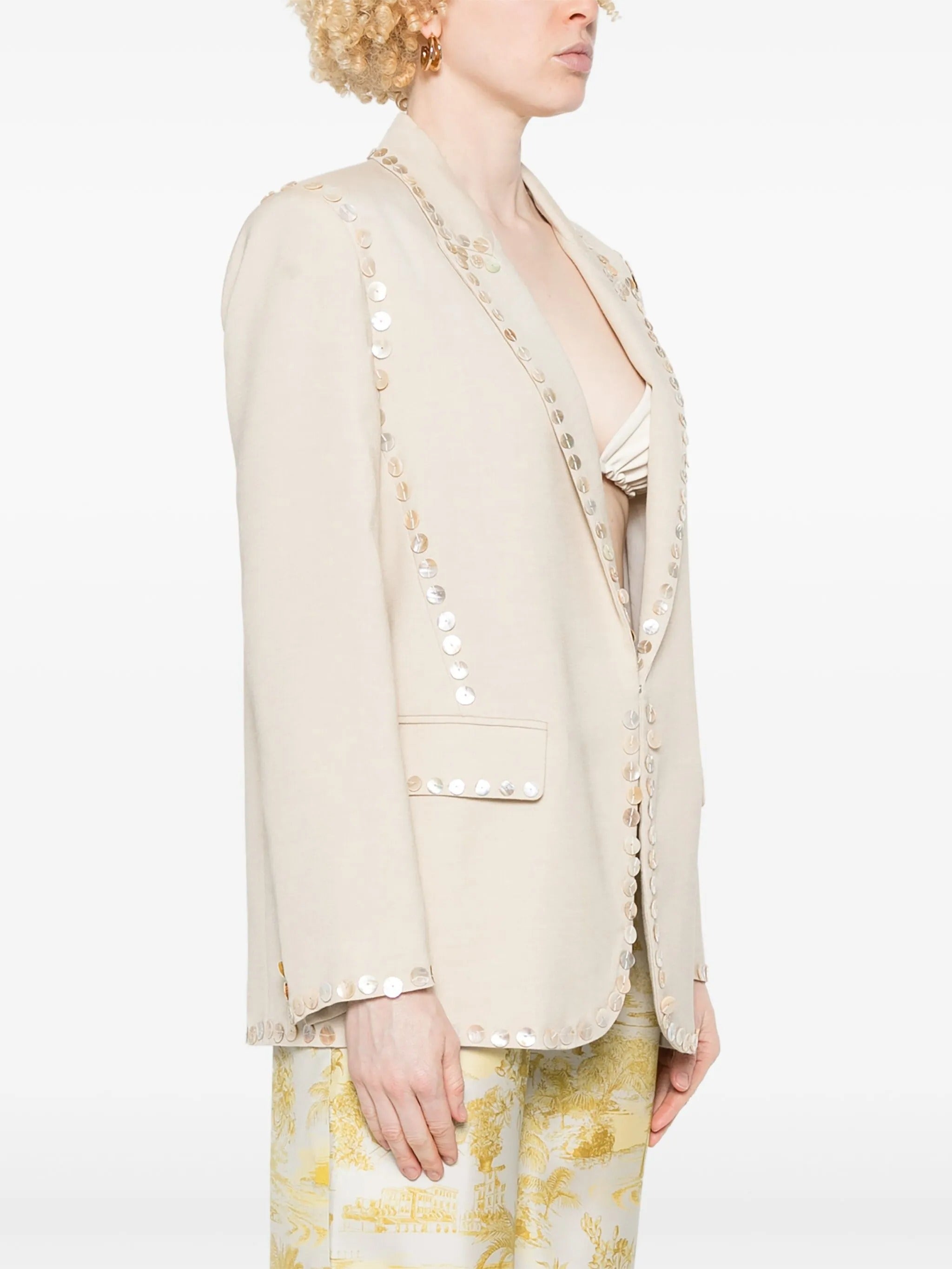 viscose wool slub pearl embroidered jacket