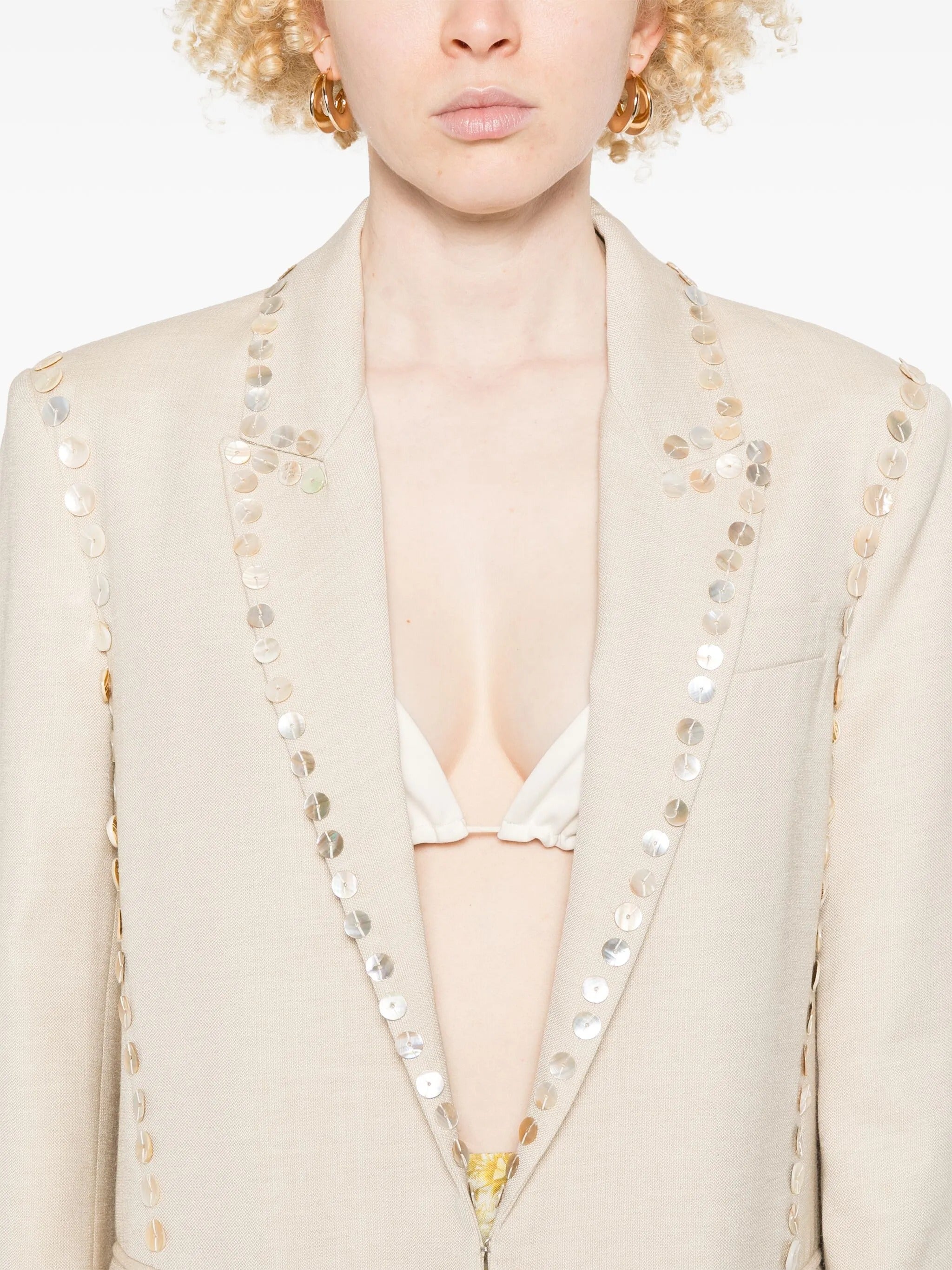 viscose wool slub pearl embroidered jacket