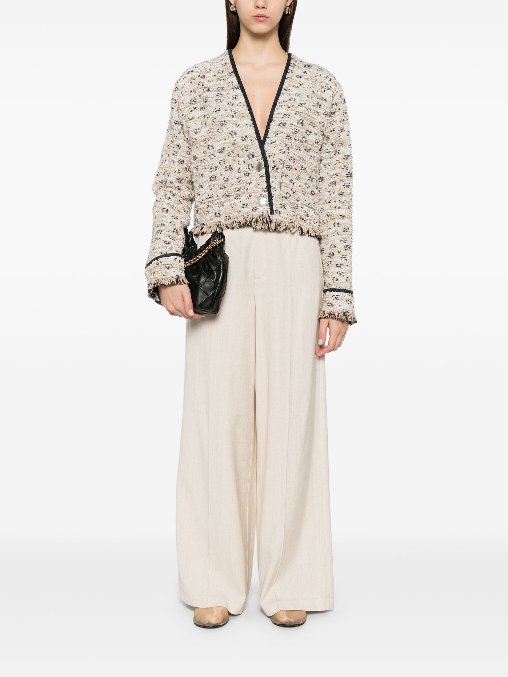 viscose wool slub flat front pants