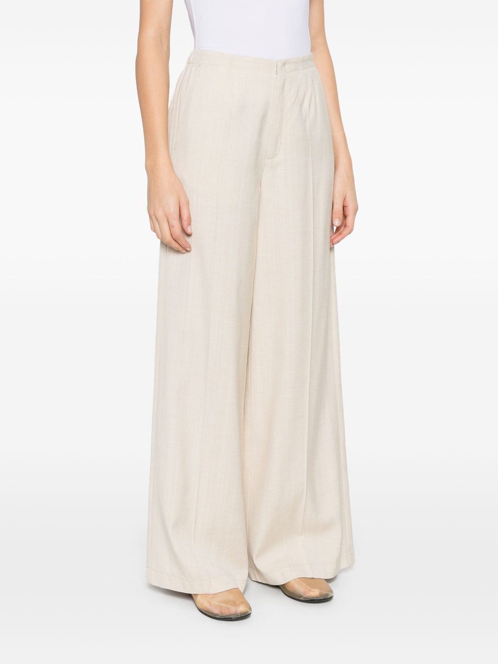 viscose wool slub flat front pants