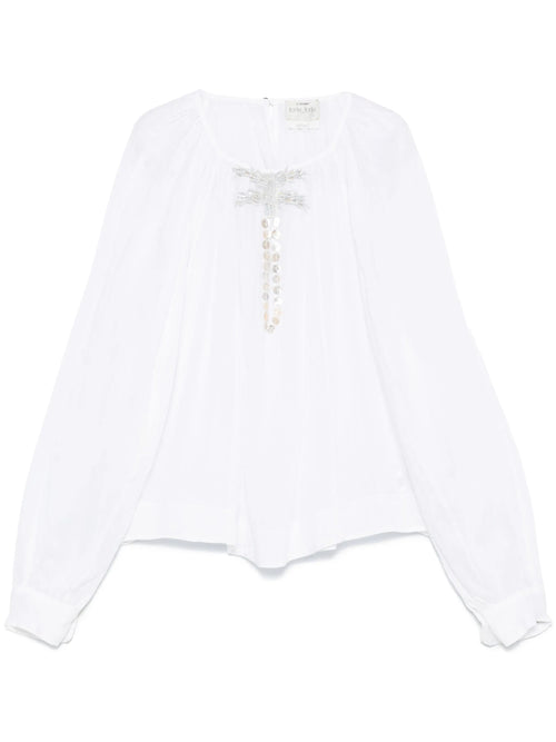 "pearl suite"embroidery co/se voile bohemian shirt