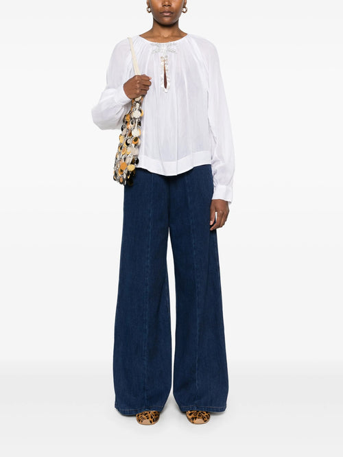 "pearl suite"embroidery co/se voile bohemian shirt