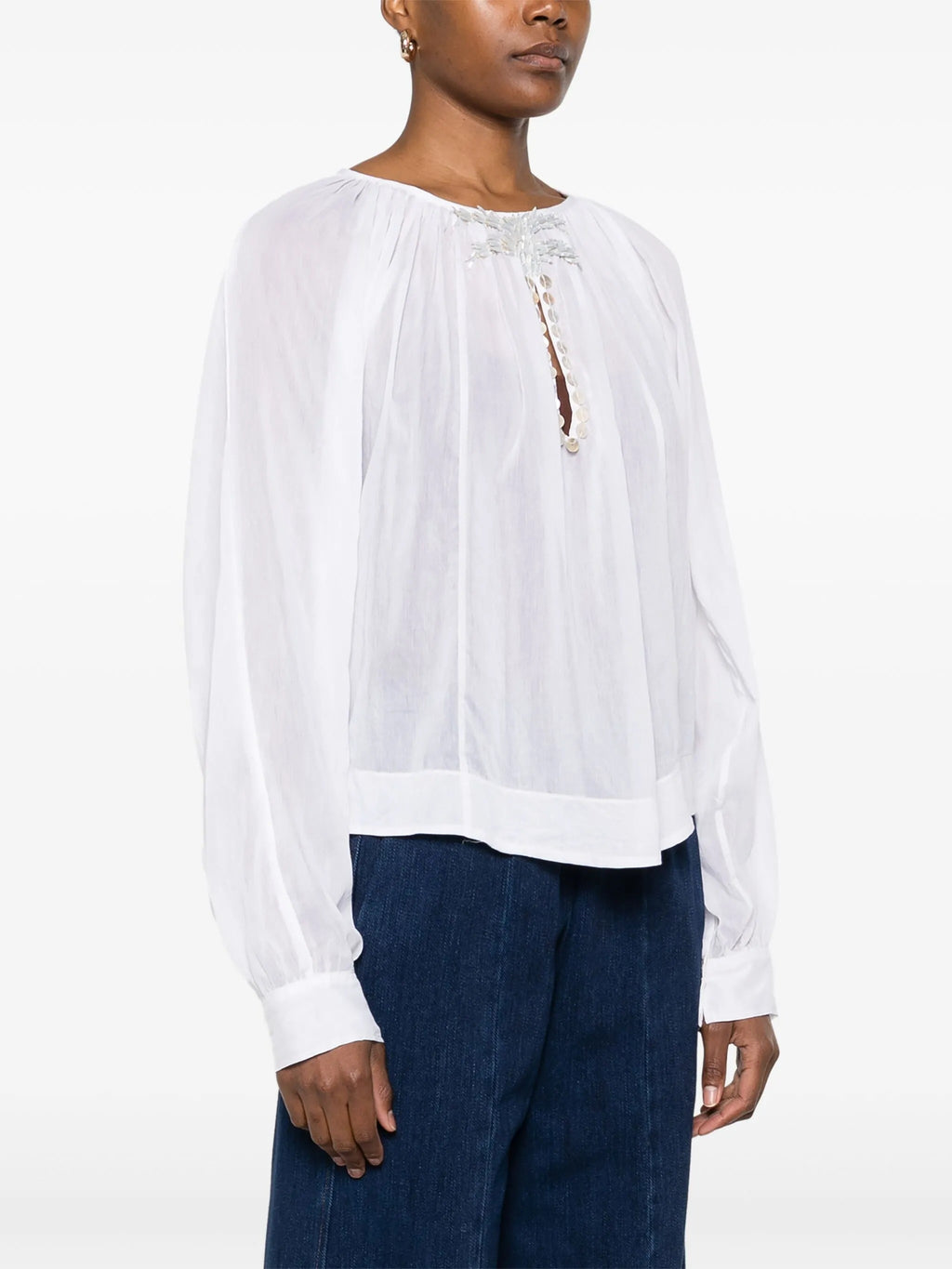"pearl suite"embroidery co/se voile bohemian shirt