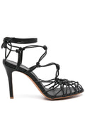 thin heel sandals with leather tubular laces