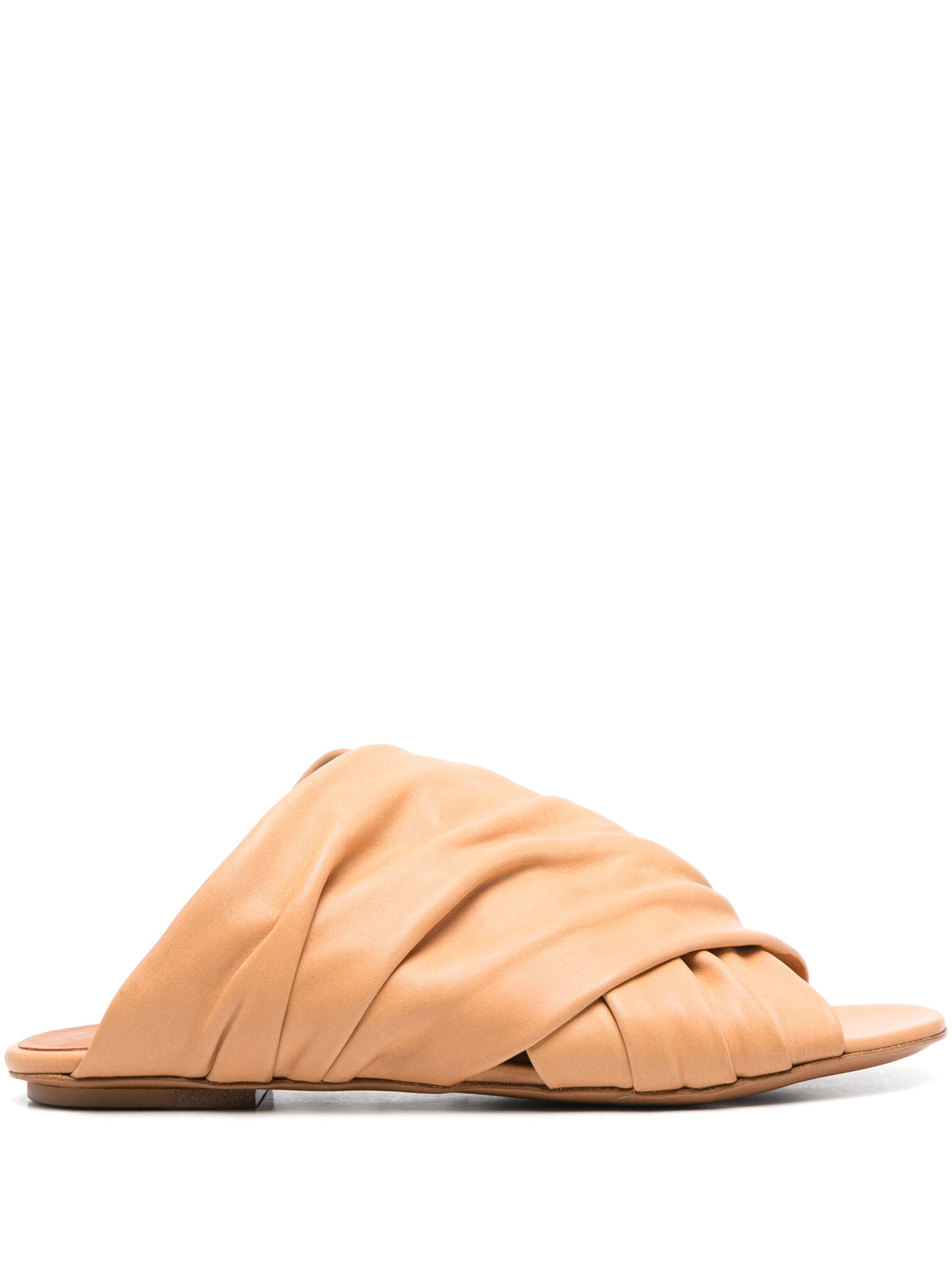 leather crossed flat sandals