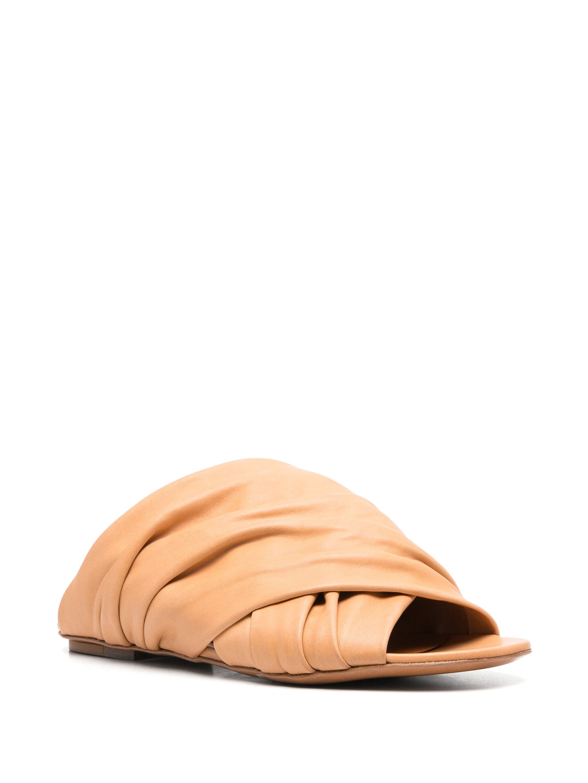 leather crossed flat sandals