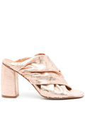 heeled laminated leather crossed sandals