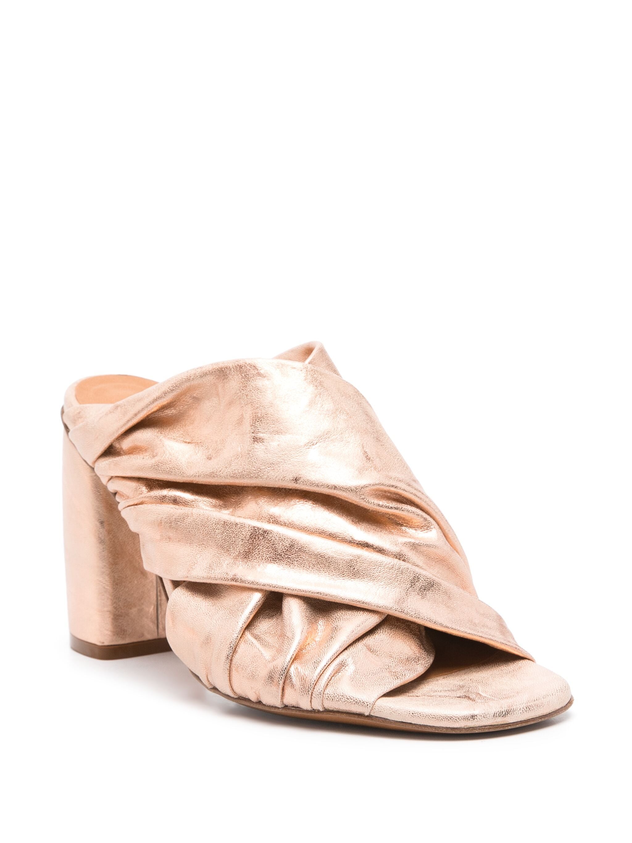 heeled laminated leather crossed sandals