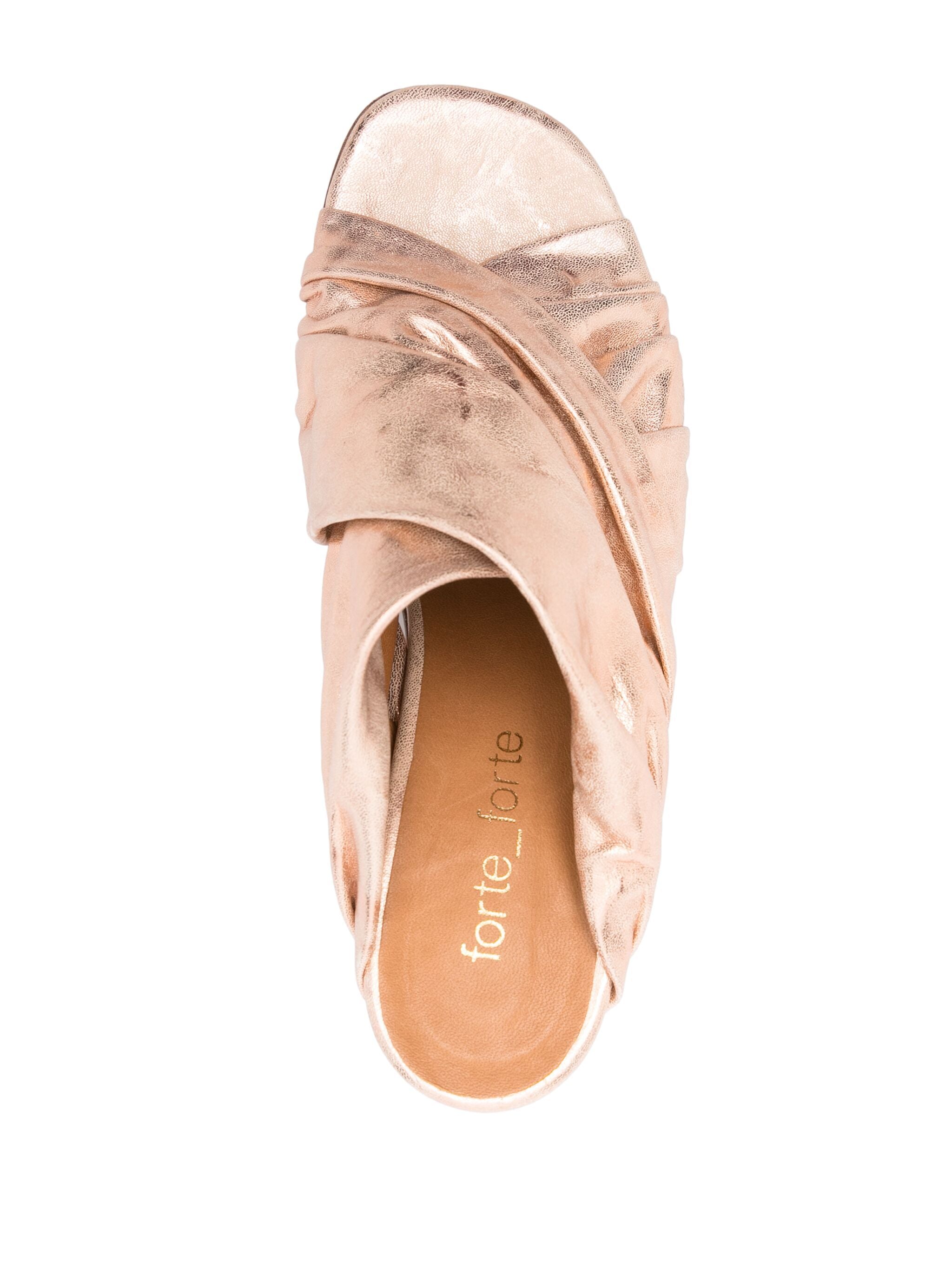 heeled laminated leather crossed sandals