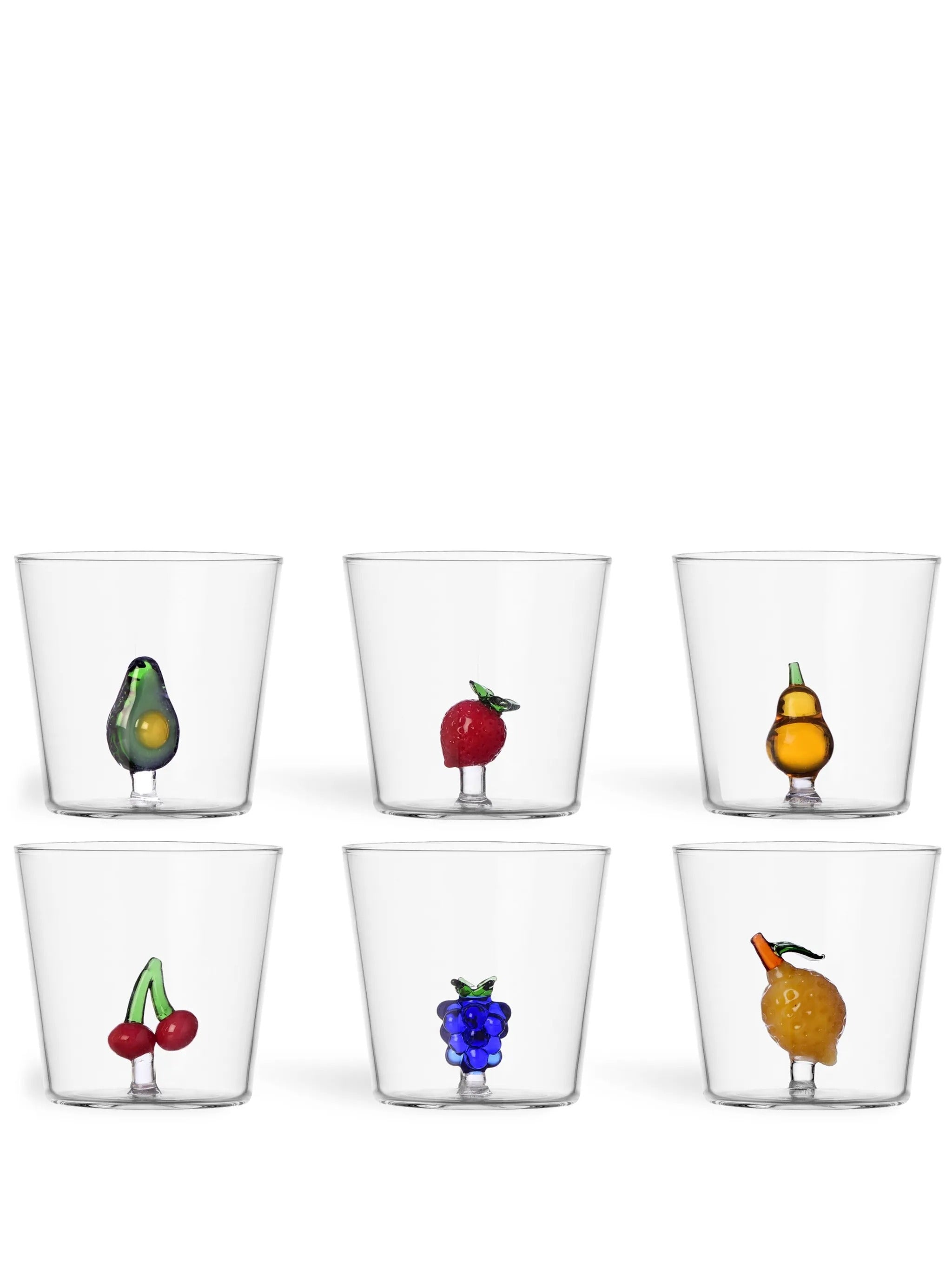 FRUITS&FLOWERS set 6 tumbler assorted (avocado, fragola, uva, pera, limone, ciliegie)