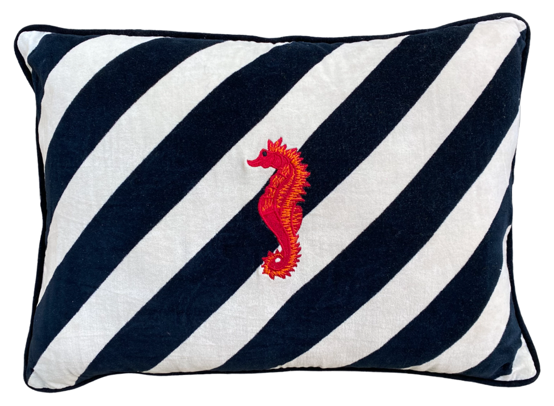 STRIPES EMBROIDERED VELVET CUSHION-SEAHORSE