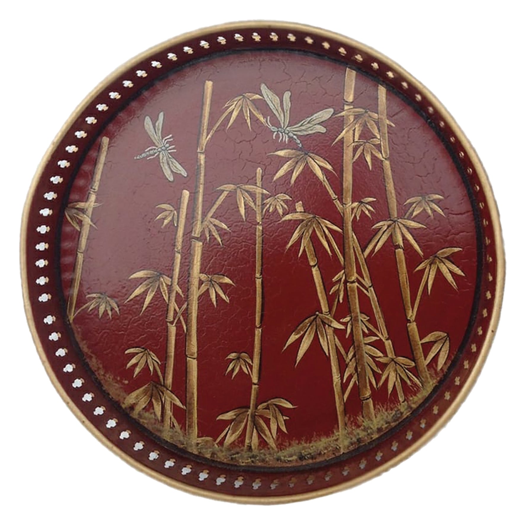 HAND-PAINTED IRON TRAY-RED BAMBOO