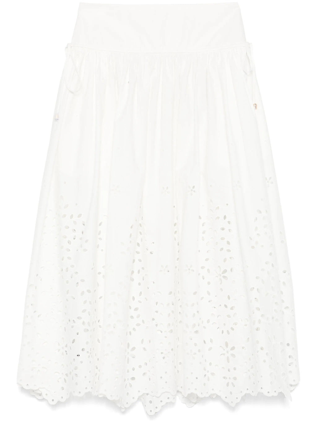 WHITE COTTON EMBROIDERED MIDI SKIRT