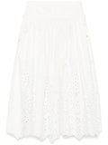 WHITE COTTON EMBROIDERED MIDI SKIRT