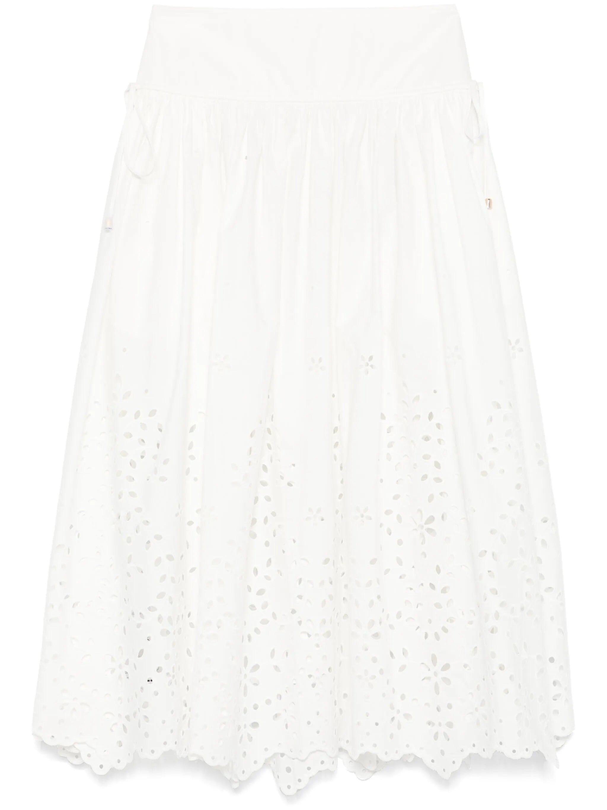 WHITE COTTON EMBROIDERED MIDI SKIRT