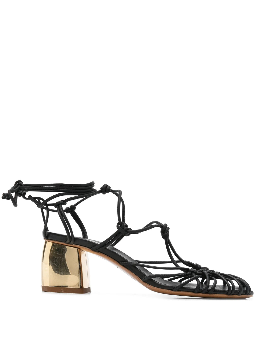 golden heels tubular leather laces sandals