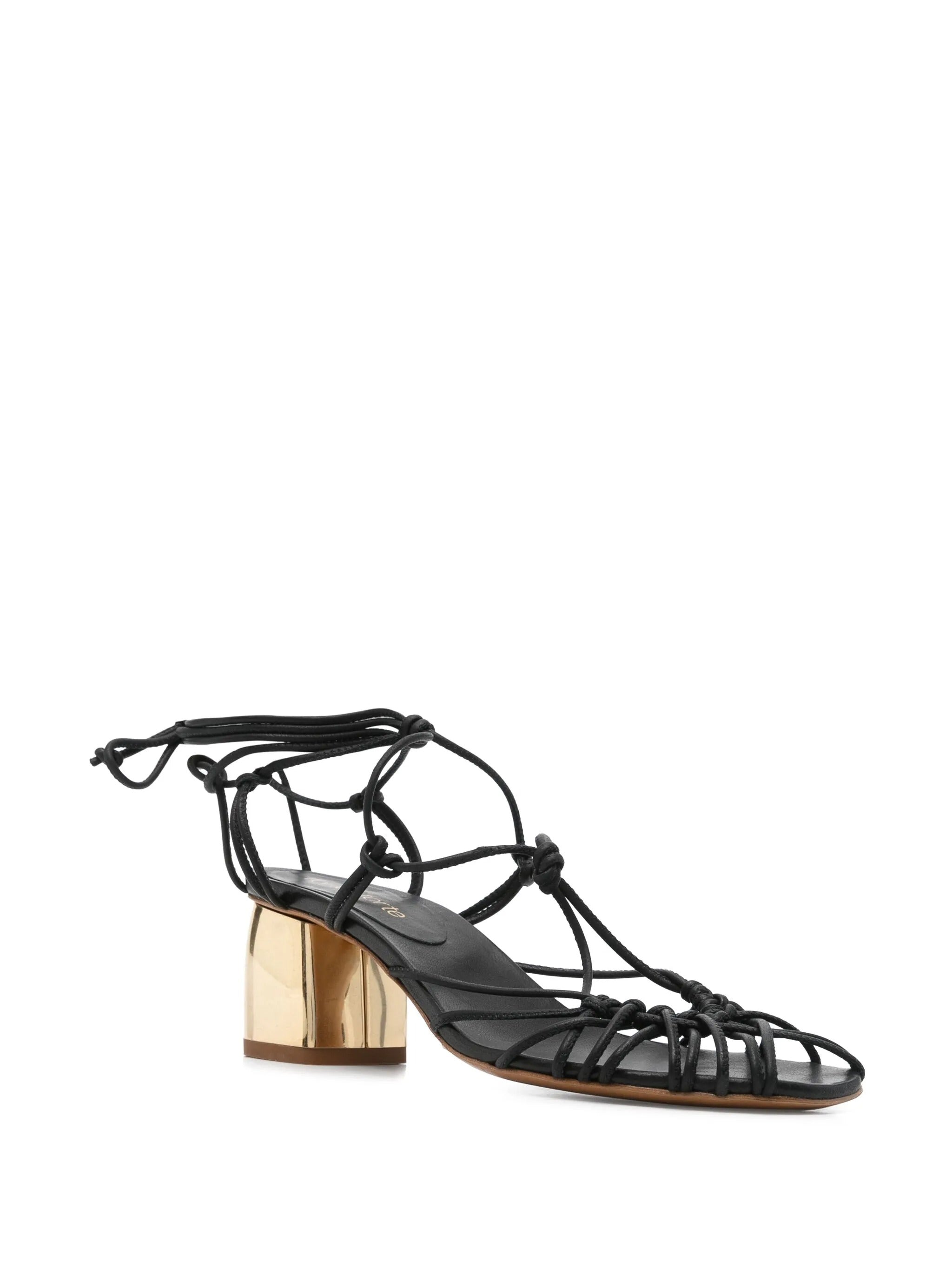 golden heels tubular leather laces sandals