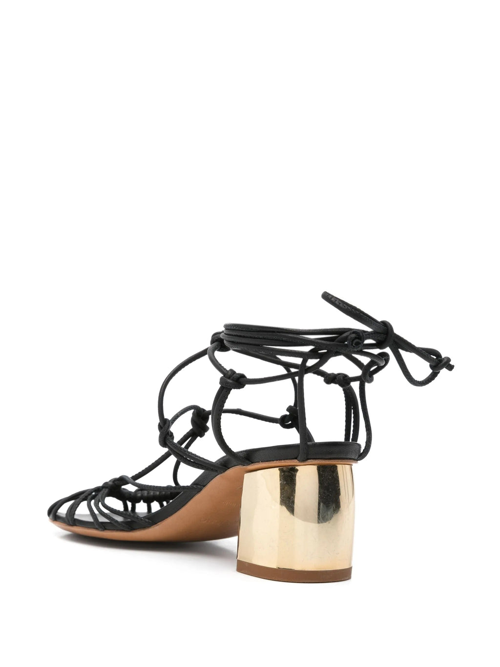 golden heels tubular leather laces sandals